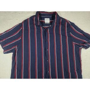 Denim & Flower Ricky Singh Striped Button Up Shirt Men's XL Short Sleeve Navy...